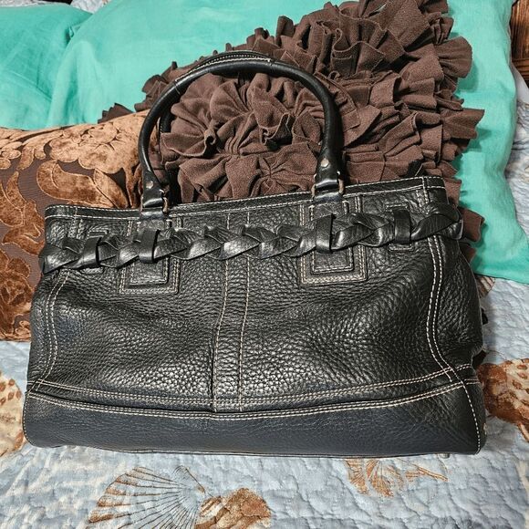 Near Vintage Coach Hamptons Carryall Tote Satchel in Black Pebbled Leather - Picture 2 of 8